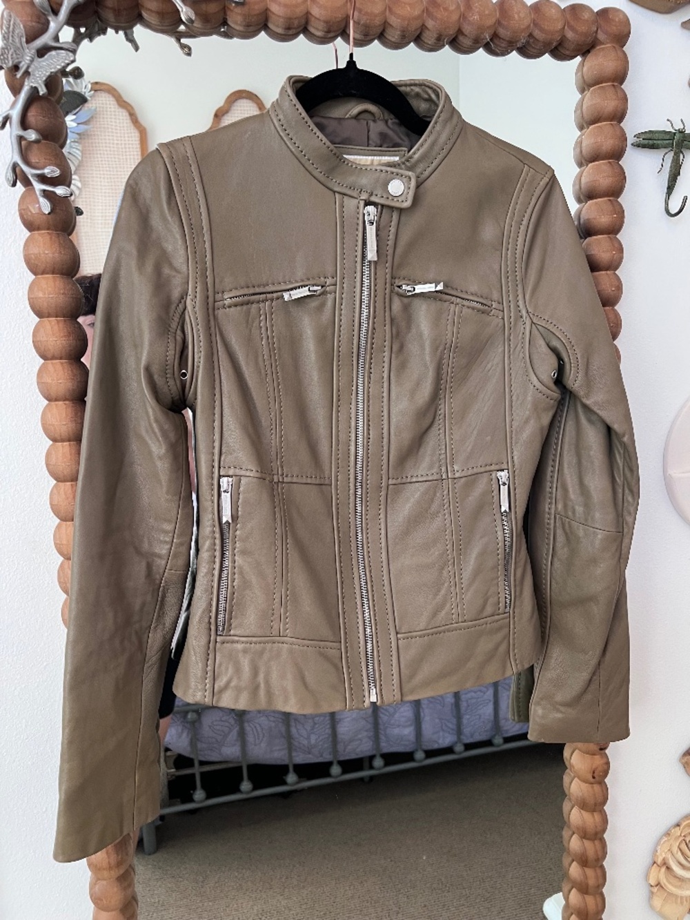 MICHAEL Michael Kors XS Genuine Leather Moto Jacket olive Khaki